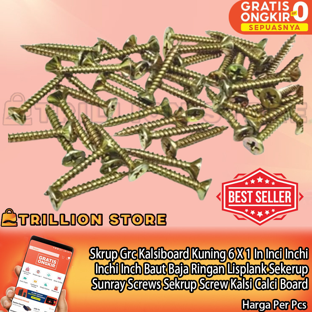 Skrup Grc Kalsiboard Kuning 6 X 1 In Inci Inchi Inchi Inch Baut Baja Ringan Lisplank Sekerup Sunray 