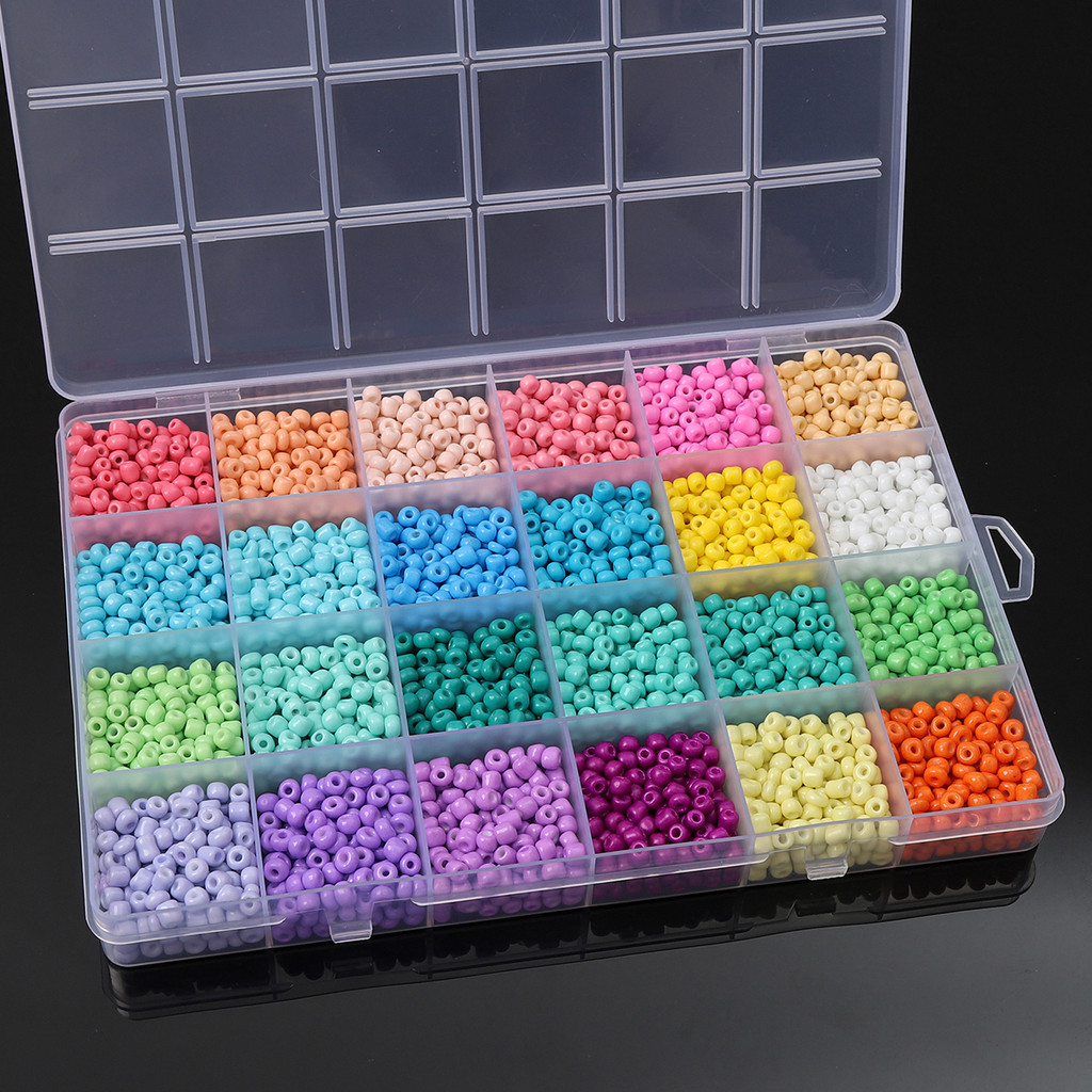 

3mm & 4mm Solid Color Glass Rice Beads Set 24 Grids (12000+3600pcs) 15g/Grid DIY Jewelry Making Kit for Bracelets Necklaces Craf
