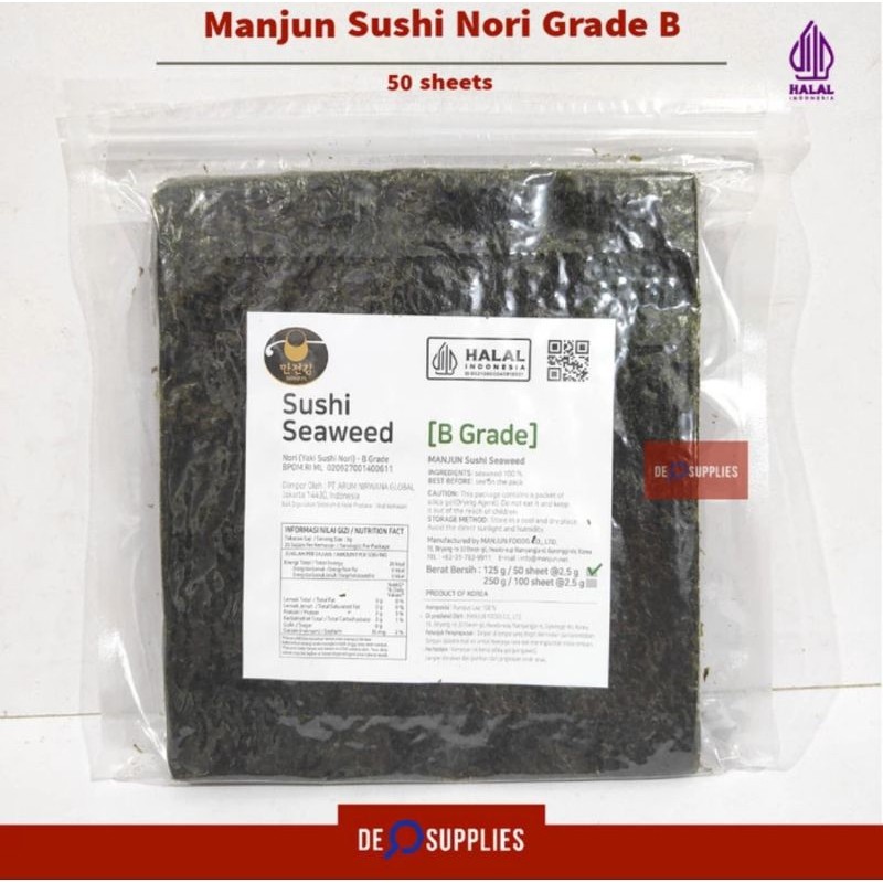 

Manjun Sushi Nori Grade B 50 sheets - Seaweed Premium Kimbab Yaki Sushi Korea Halal