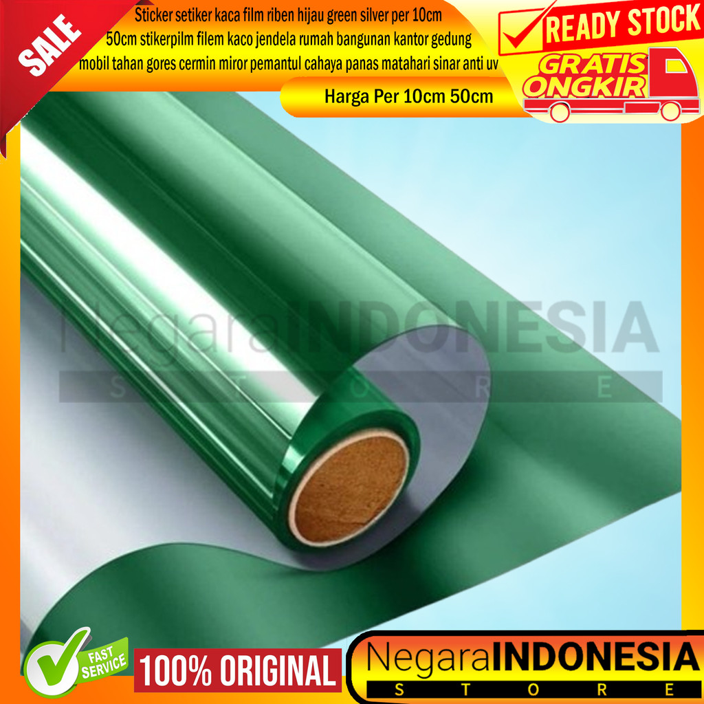 Sticker Setiker Kaca Film Riben Hijau Green Silver Per 10cm 50cm Stiker Pilm Filem Kaco Jendela Ruma
