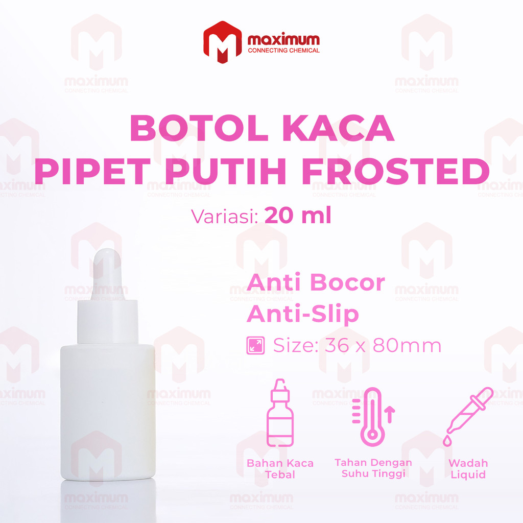 Botol Pipet Kaca Solid White Bahu Datar 20ML / Botol Pipet Kaca Serum 20ml / Botol Kaca 20ML