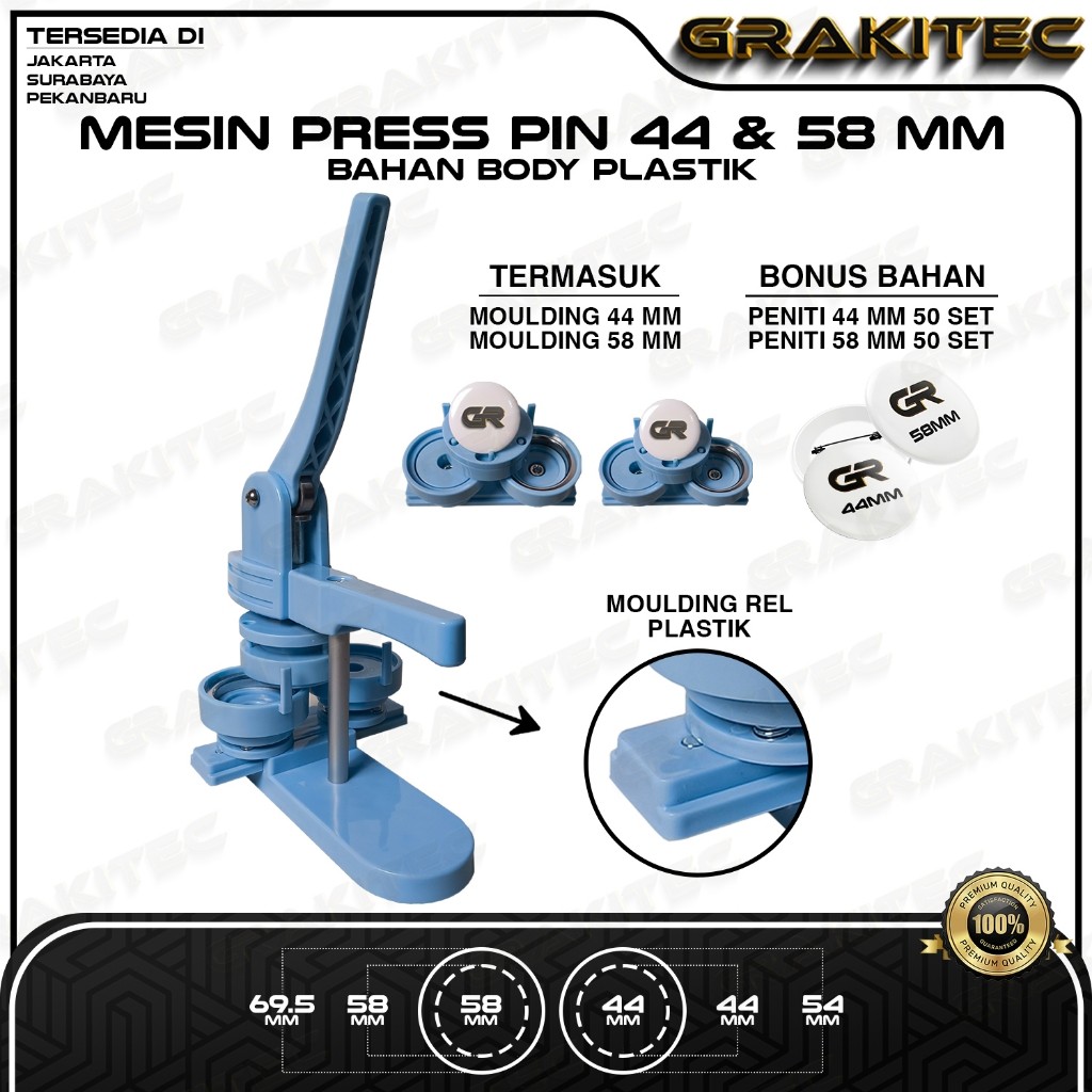

Mesin Alat Press Pin Moulding 44 & 58 mm Bahan Body Plastik Grakitec