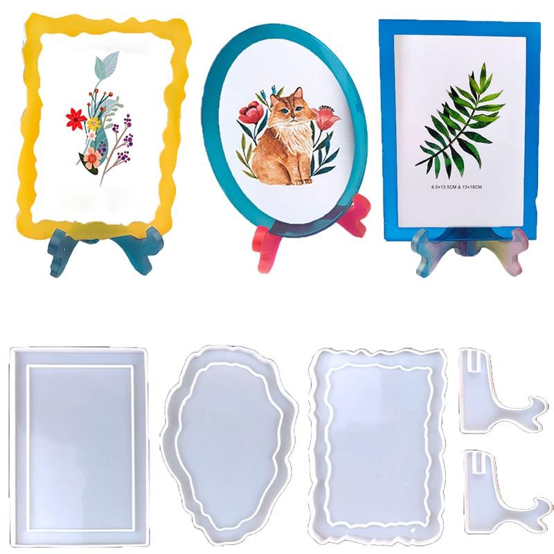 

Photo Frame With Holder Resin Mold Square Round Shape Picture Stand Epoxy Mold Casting DIY Home Table Decor Jewelry Making Tool