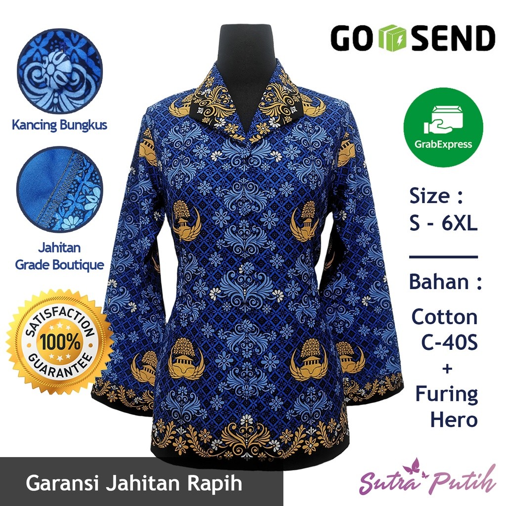FREE ONGKIR Sutra Putih - Seragam Batik PNS Wanita KORPRI - Badan Furing Hero