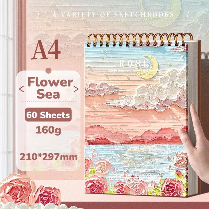 

【M-MT】PROMO!!! 【New】 Sketchbook A4 Aesthetic Buku Gambar Vertikal Jilid Spiral Small Daisies/Sea Of Flowers/Mountain Sea Under The Moon 60 Lembar/120 Halaman - Pink Sea of Flowers
