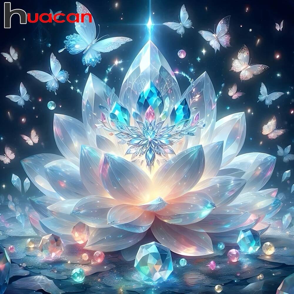 

Huacan Diamond Painting Kit Butterfly Animal Lotus Flowers Flower Full Round Square Diamond Mosaic Home Decoration Modern
