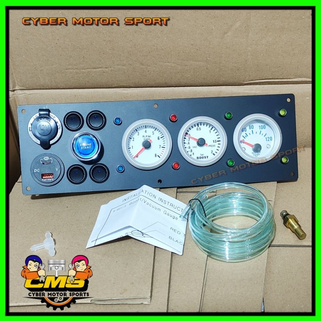 dashboard gauge universal 12v indikator mobil Tachometer rpm water temp turbo boost meter volt engin