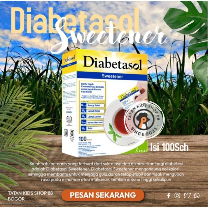 

NEW Swetener Diabetasol isi 100 Sachet Gula Pemanis Tanpa Kalori No calories Untuk Diabetes dan Diet PREMIUM