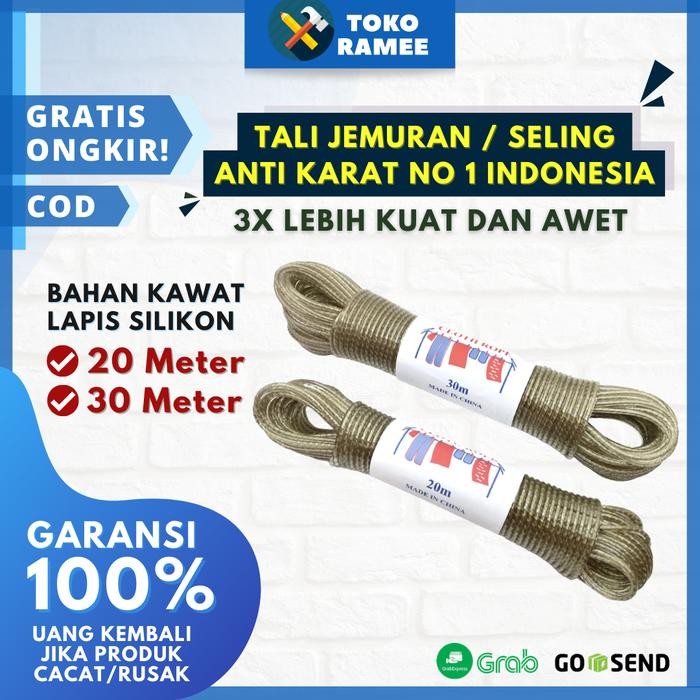 Tali Kawat Jemuran Seling 20 M / 30 Meter Baju Pakaian Dalam Dapat Disesuaikan Portabel / Portable R