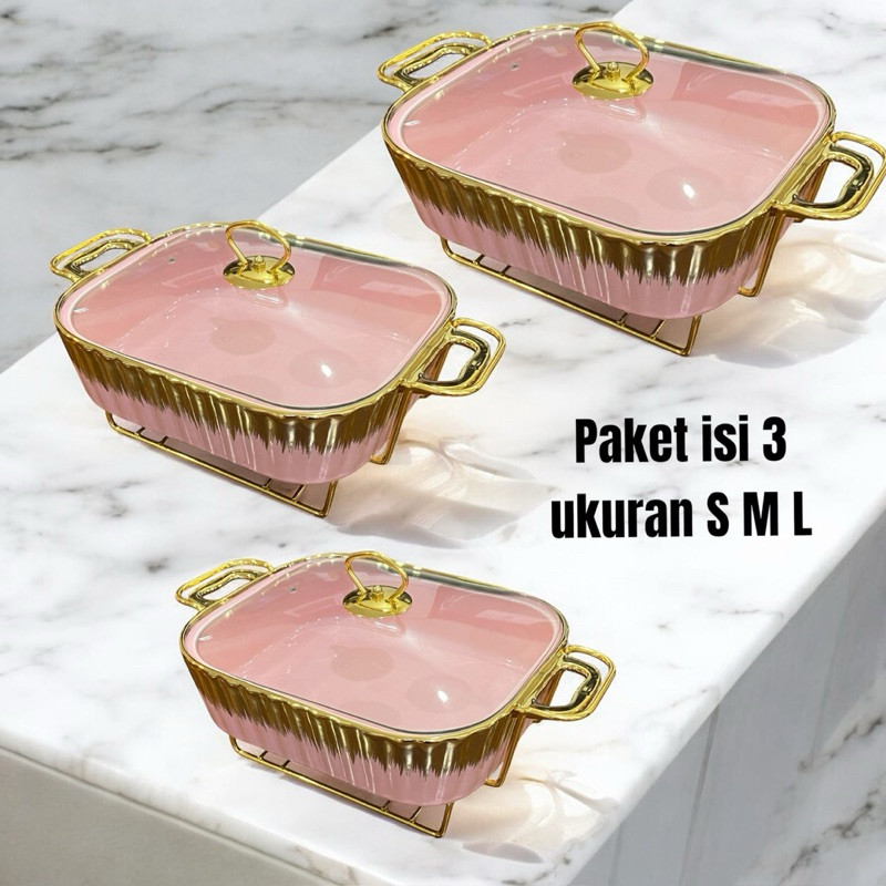 NEW Paket set isi 3 - Satuan Prasmanan Keramik wadah lauk sayur dudukan besi PREMIUM