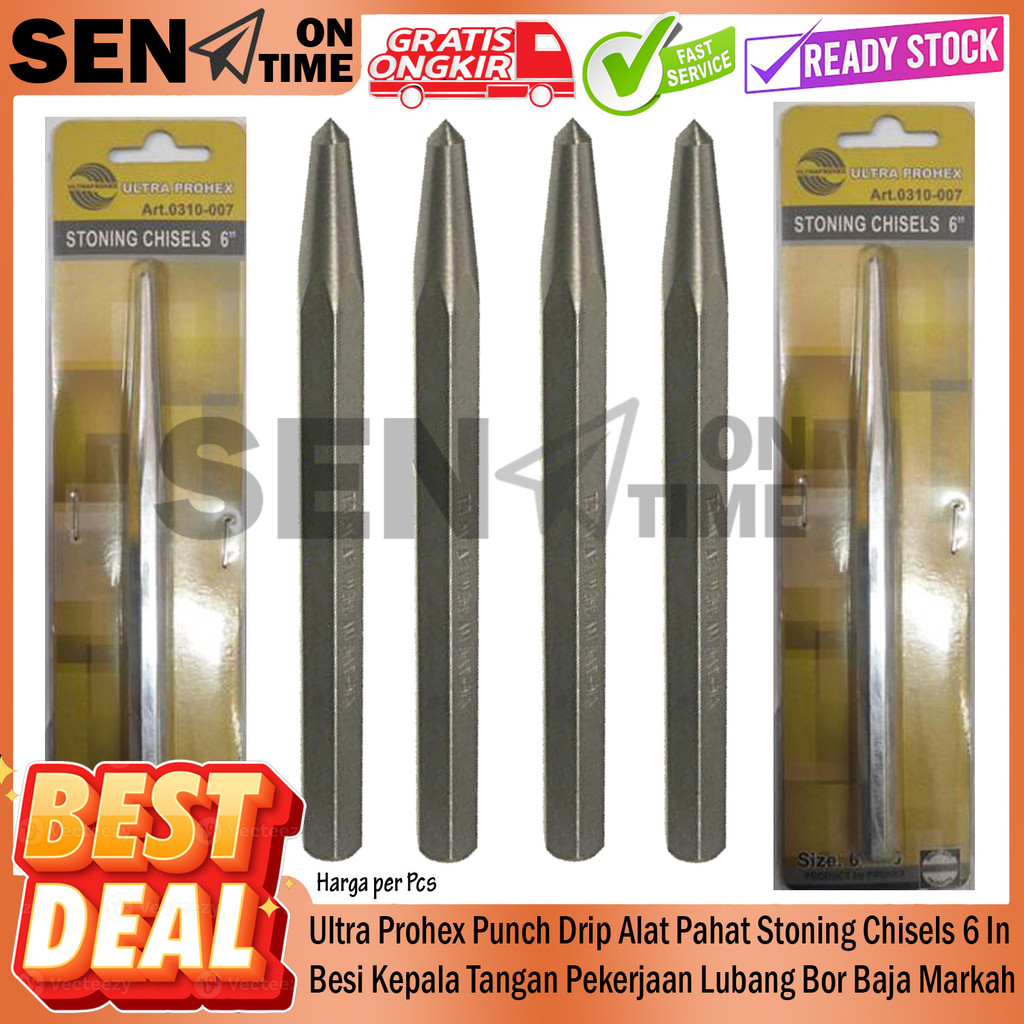 Ultra Prohex Punch Drip Alat Pahat Stoning Chisels 6 Inch Besi Kepala Tangan Pekerjaan Lubang Bor Ba