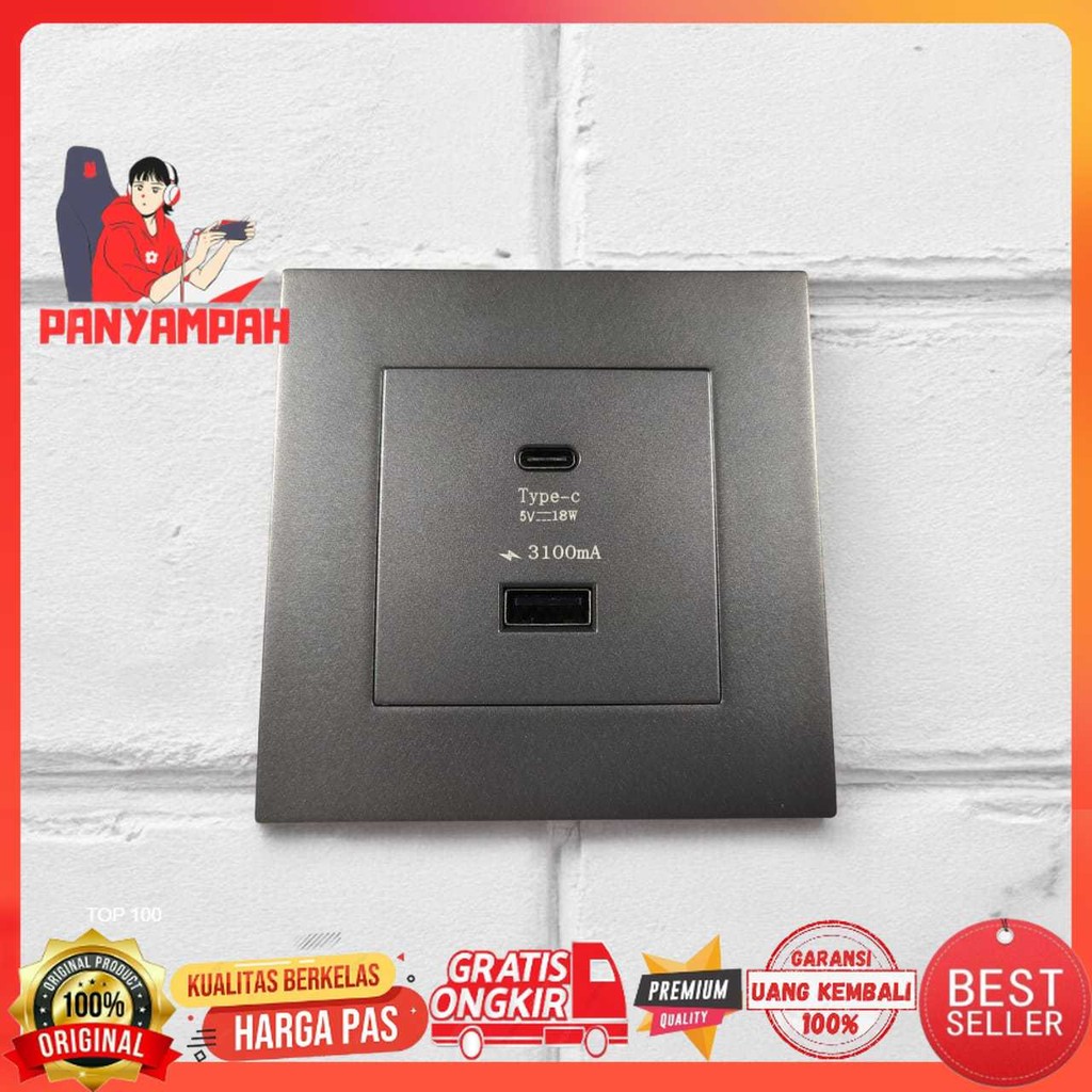 EIOMR Stop Kontak Dinding USB Type C Multi Port Wall Socket 5V/3.1A - E86