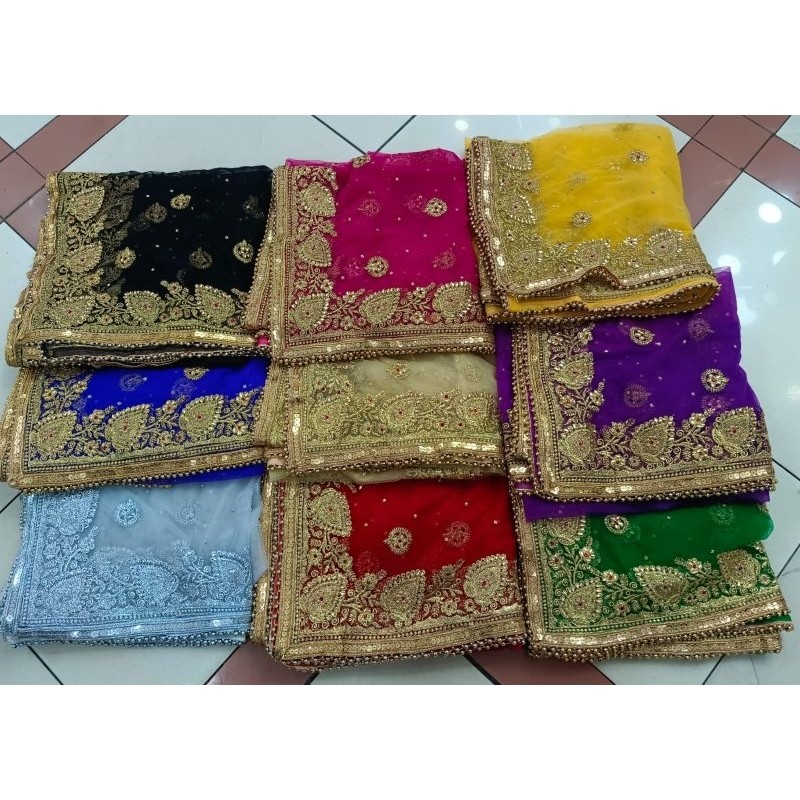 selendang india kerudung kepala wedding india muslim adat dupatta  Premium kerudung mewah pengan bol