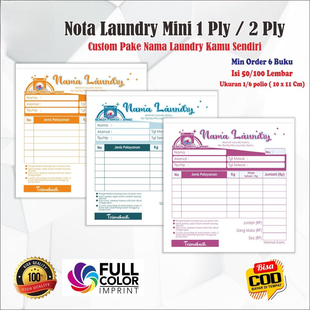 

BISA Cod | Nota Laundry Mini Ukuran 10 X 11 Cm Custom Nama Kamu Sendiri | Nota Laundry 1 Ply