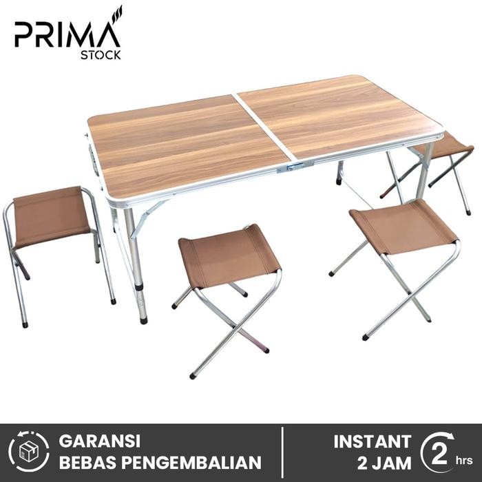 MK Meja Lipat bagi 2 180x75 cm Plastik Motif Kayu Prasmanan Koper Bazar Travel Portable Piknik - COK