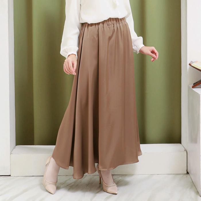 [JENN&ROSE] Rok Satin Layla Model A-Line /Flare- Bawahan Wanita - Mocca