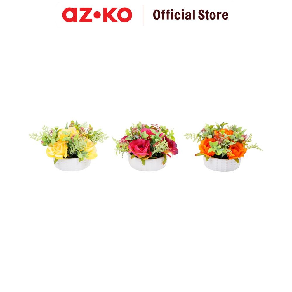 AZKO Forhom 13 cm Bunga Artifisial Rose Dengan Pot Random Tumbuhan Buatan Bunga Hias Cantik Sintetis
