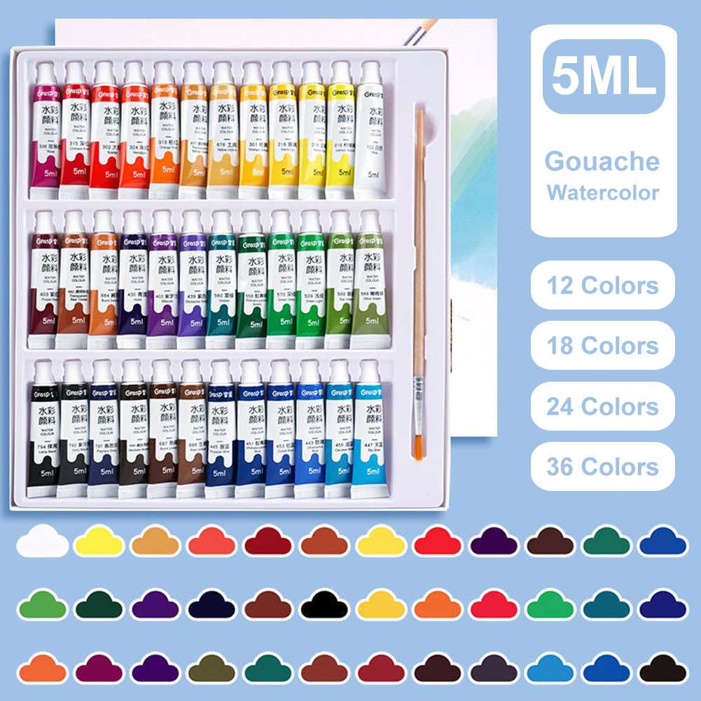 

12/18/24/36 Colors Gouache Watercolor Paint Tubes Set 5ML Non Toxic Vivid Pigments for Professional Artist Kids Art Student