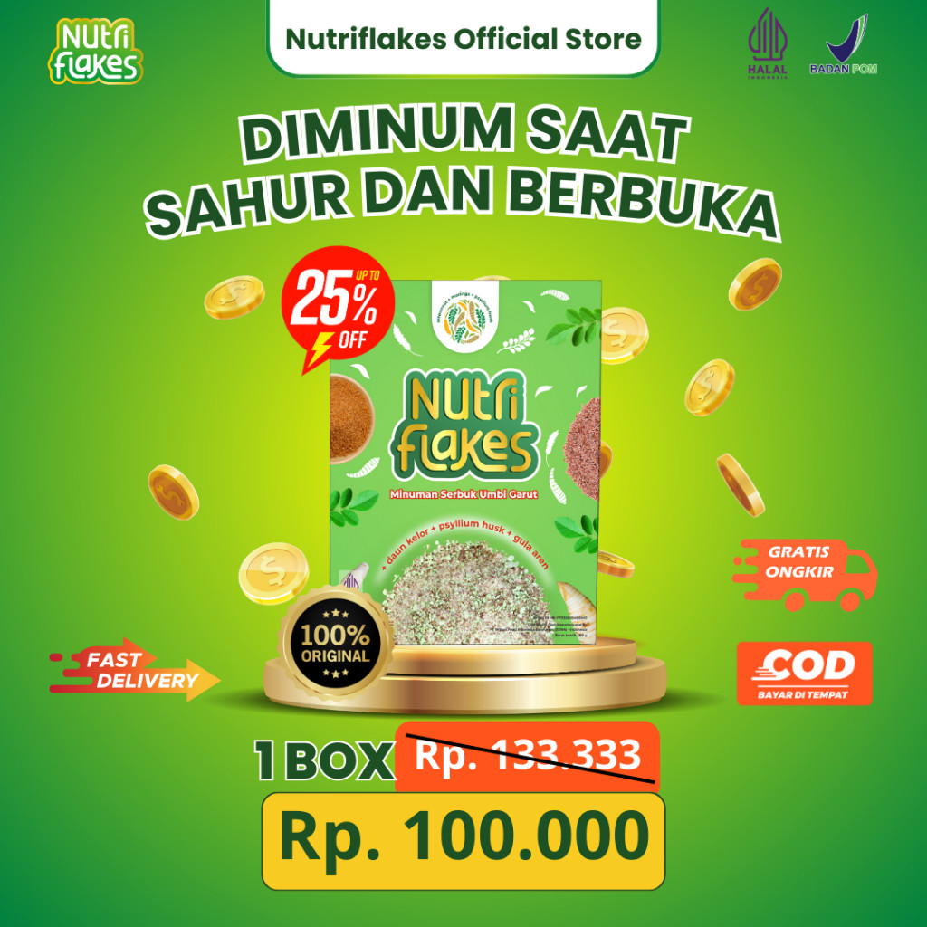 

5.5 Nutriflakes Sereal Umbi Garut Ampuh Mengatasi Asam Lambung Gerd, Maag 1 Box