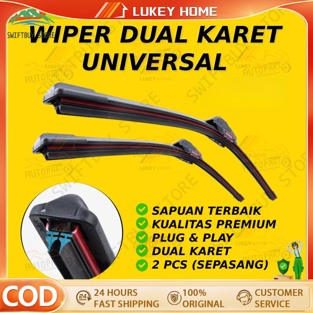 Wiper Mobil Dual Blade - Universal Semua Mobil - Wiper Frameless Dual Karet Double Blade Layer Unive