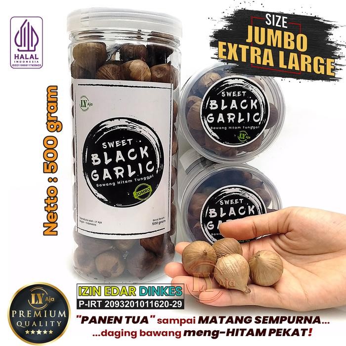 

Bawang Hitam Tunggal Lanang 500 Gram Sweet Black Garlic LY Aja - Jumbo