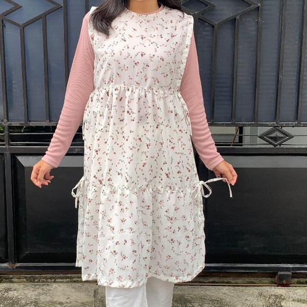 ATASAN LONG VEST WANITA TUNIK BERTINGKAT | CARDIGAN ROMPI PITA SLEVELESS BAHAN WOLFIS MODEL ROK CAND