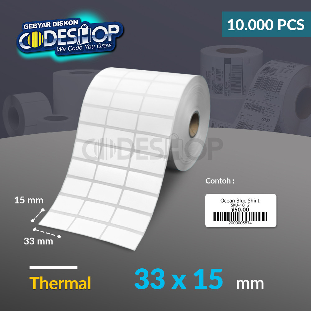 

Codeshop Label Thermal 33x15 mm 3 Line Stiker Printer Barcode Core 1 Inch Isi 10.000 Pcs