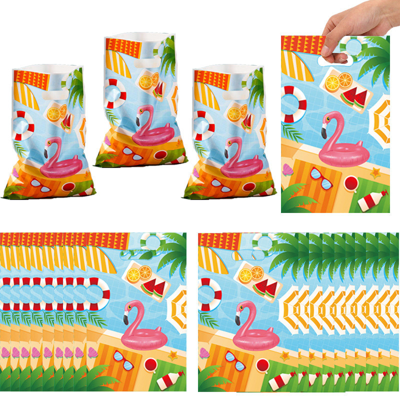 

50 Pieces Summer Party Favor Bags Beach Party Candy Bags Summer Pool Goody Candy Treat Bags Hawaii Beach Pool Party Decorations
