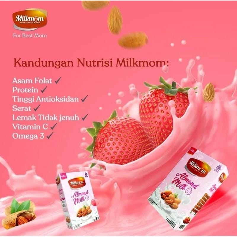 

MILKMOM MINUMAN EXTRAK ALMOND BOOSTER ASI RASA STRAWBERRY 200GR