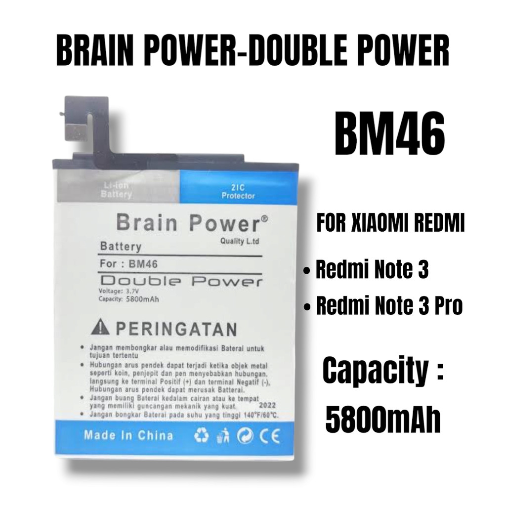 Promo Murah Battery Baterai Batre BM46 Brain Power Xiaomi Redmi Note 3 / Note 3 Pro 5800mAh Double P