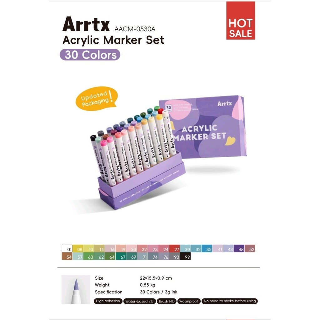 

Arrtx Acrylic Brush Marker/Spidol Akrilik Set 30CLR (NEW PACKING)