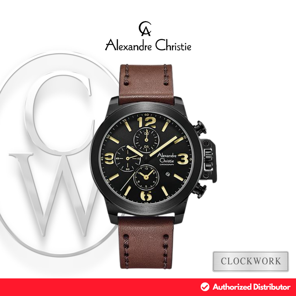Jam Tangan Pria Alexandre Christie Chronograph AC 6280 GCLIPBAIV Kulit Coklat Sporty Hitam
