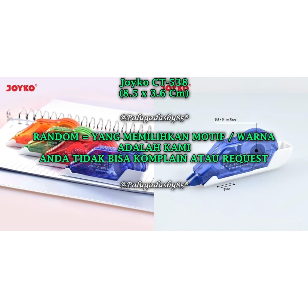 

(1 Biji) GROSIR Correction Tape JOYKO CT-538 (8M*5mm) RANDOM / Pita Koreksi Joyko CT-538 (1 Biji)