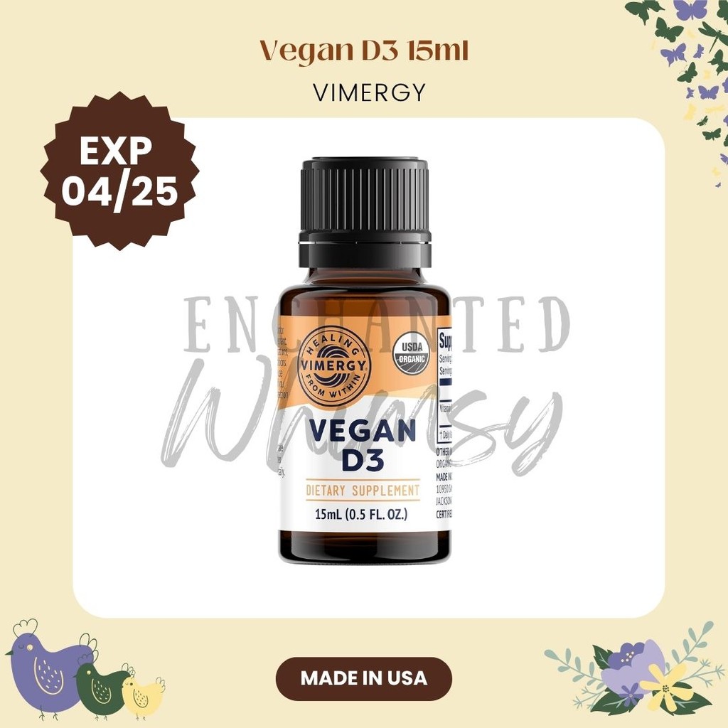 Vimergy Organic Vegan D3 1000mg 25mcg bone health immune 1000 mg cair 25 mcg liquid