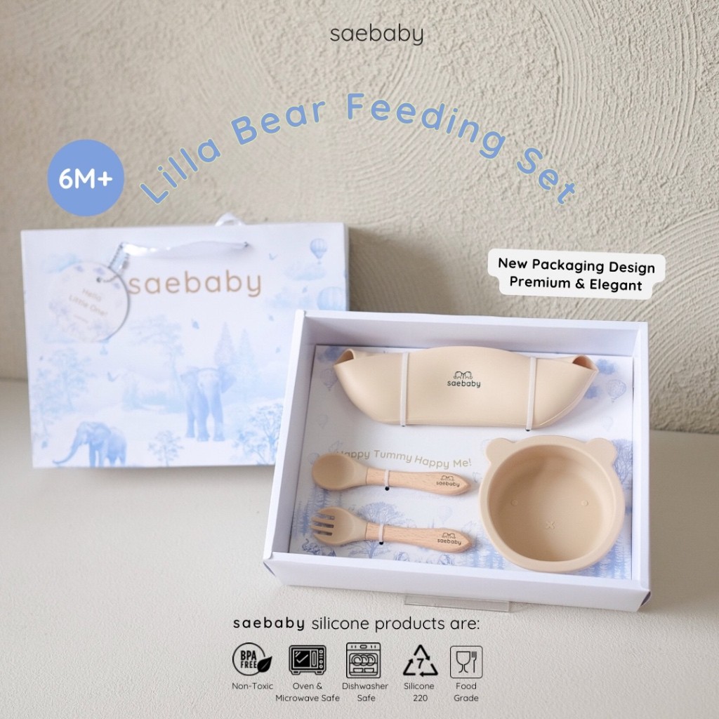 SAE LILLA BEAR SET, Baby Feeding Silicone Set, Hampers Bayi Peralatan Makan Bayi, Hampers Lahiran Al
