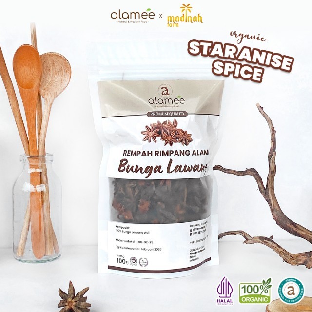 

ALAMEE Bunga Lawang Kering Pekak Star Anise Rempah Organik Alami Bumbu Seasoning Masakan Masak 100gr madinah
