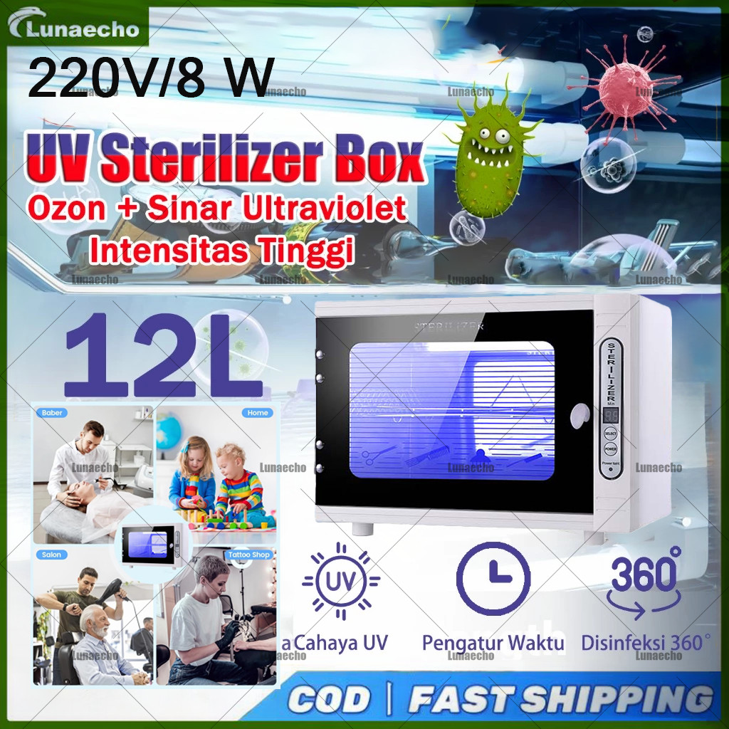Lemari Sterilisasi UV & Ozon 12L PROFESIONAL Sterilizer UV Ozon: Bunuh 99% Bakteri & Virus COVID-19