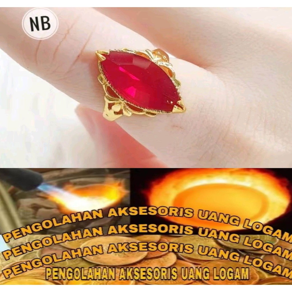 KOIN ASLI cincin permata merah delima oval terbuat dari bahan koin 100%