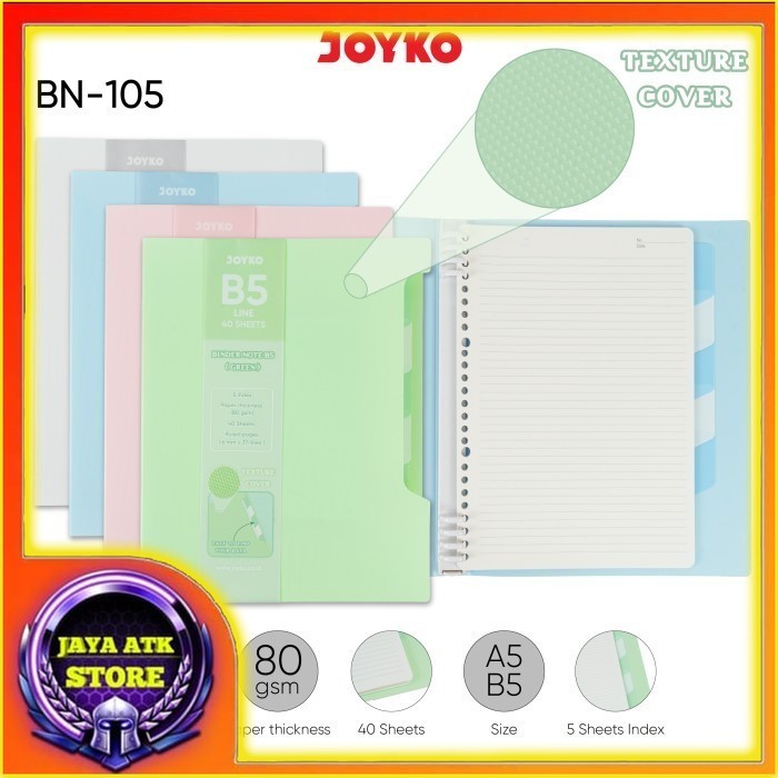 

Joyko Binder Note BN-105 A5~B5 Polos- Soft Color Warna Cerah 40 Sheets