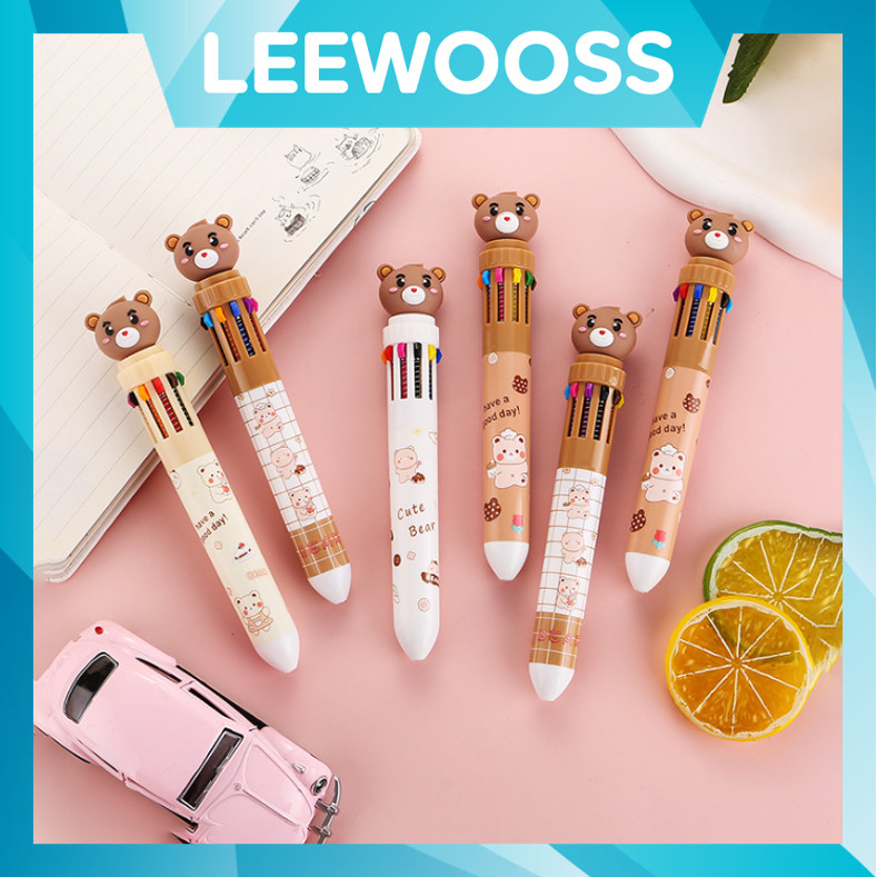 

LEEWOOSS S6271 Bolpoin Karakter Beruang Lucu Pulpen Mekanik 10 Warna Motif Teddy Bear