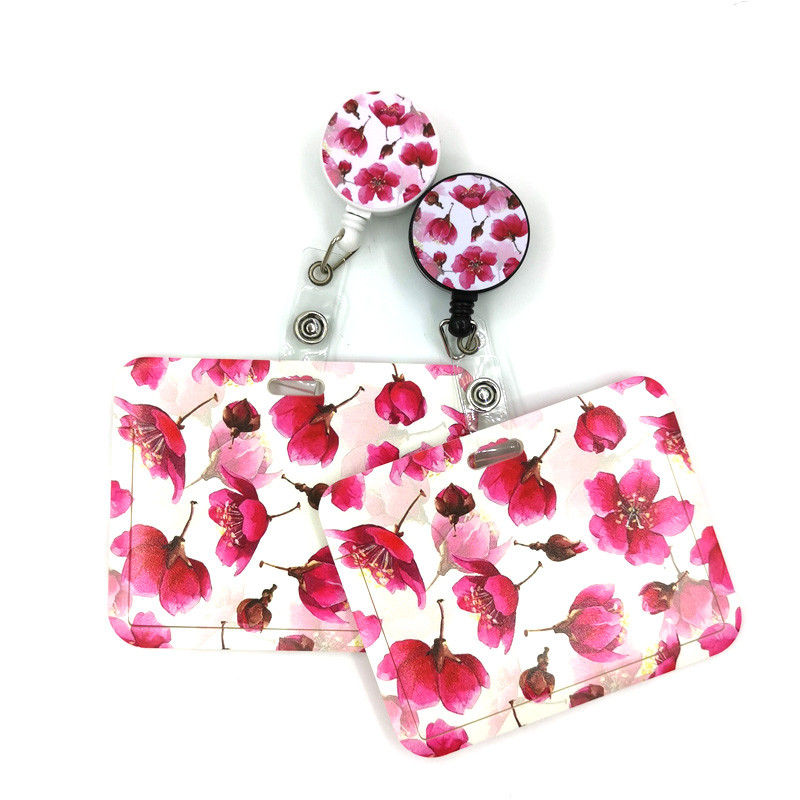 

Red Flowers Art Retractable Badge Reel Lanyard Nurse ID Business Credit Card Work Card Badge Holder Office Student Clips ID Card