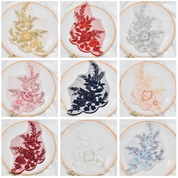 

1 Piece Bead Embroidery Beautiful Lace Collar Decoration Applique For Sewing Supplies Lace Fabric Dress Applique Crafts Decorate