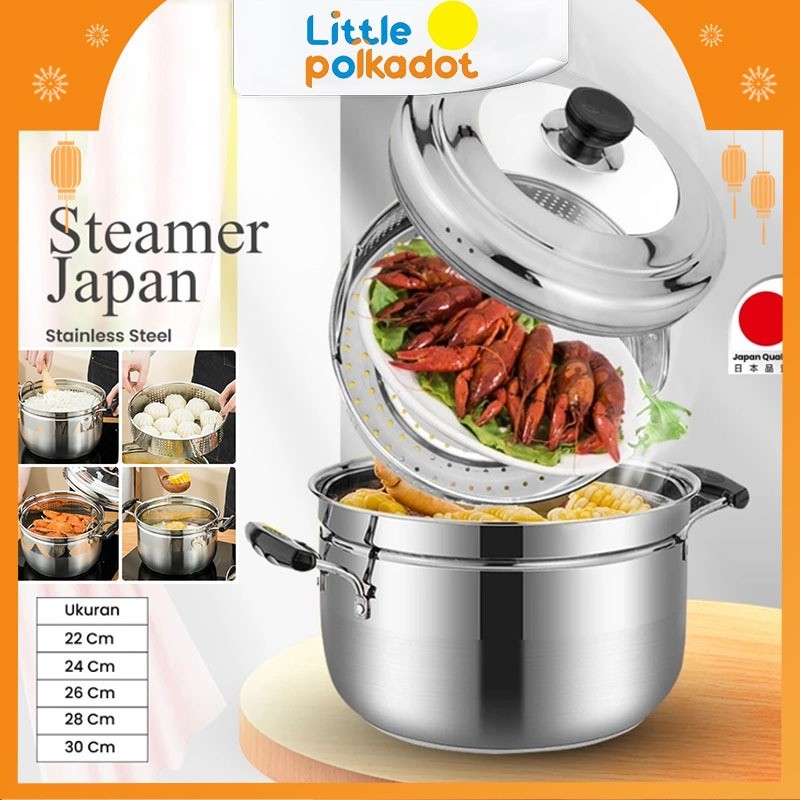 【Littlepolkadot】Panci kukusan tutup kaca ukuran besar Panci Kukus 2 Susun Panci Kukus Stainless Stee