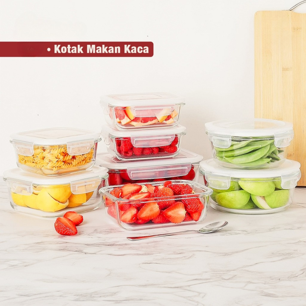 Lunch Box Kotak Penyimpanan Makan Bahan Kaca Microwave Oven Safe Bersekat /Lunch box estetik/lunch b
