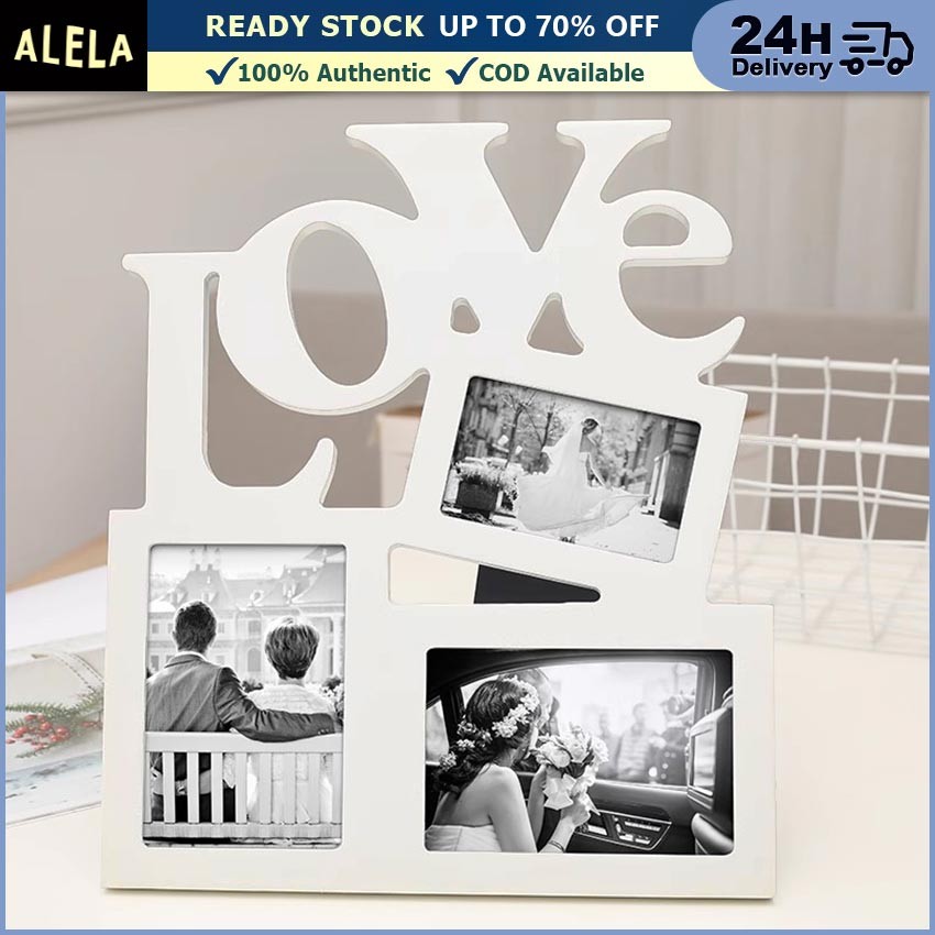 Frame Bingkai Foto Kolase "Love" Bahan Kayu Tempel Dinding 3 Gambar Minimalis