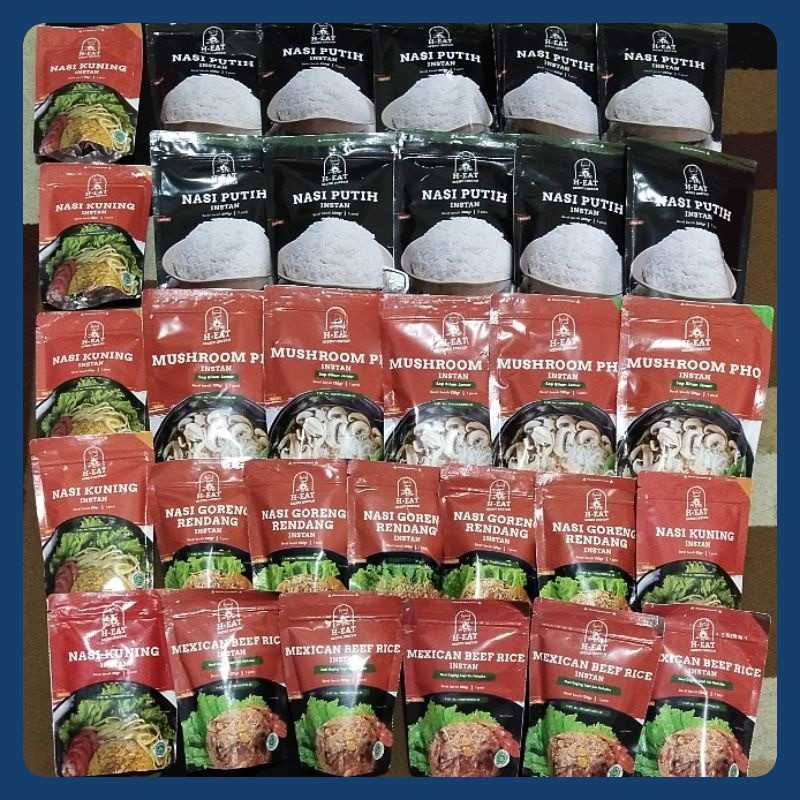 

Makanan Instan H EAT Makanan Gunung Nasi Putih, Nasi Kuning, Mashroom Pho, Nasi Goreng Rendang