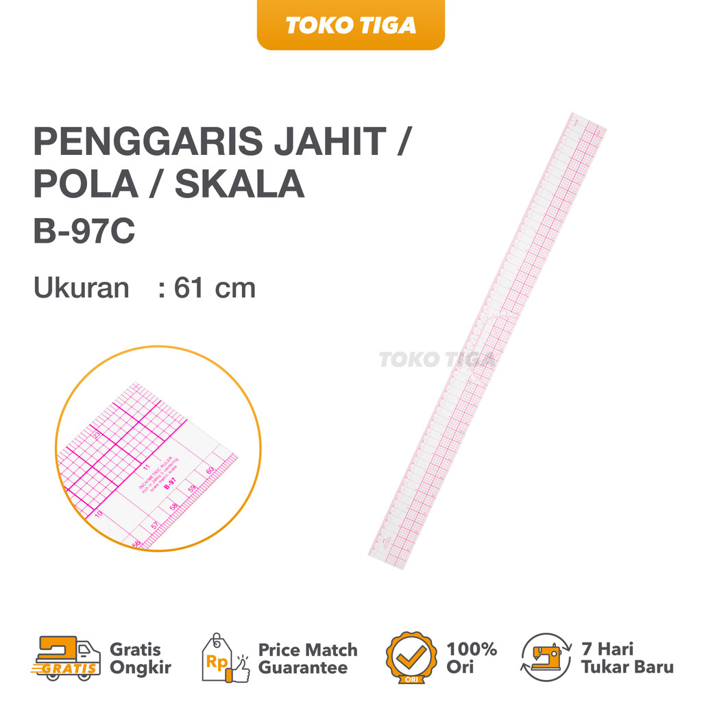 

Penggaris Jahit/Menjahit/Pola/Skala - Inch/ Metric Ruler 61cm - B-97C