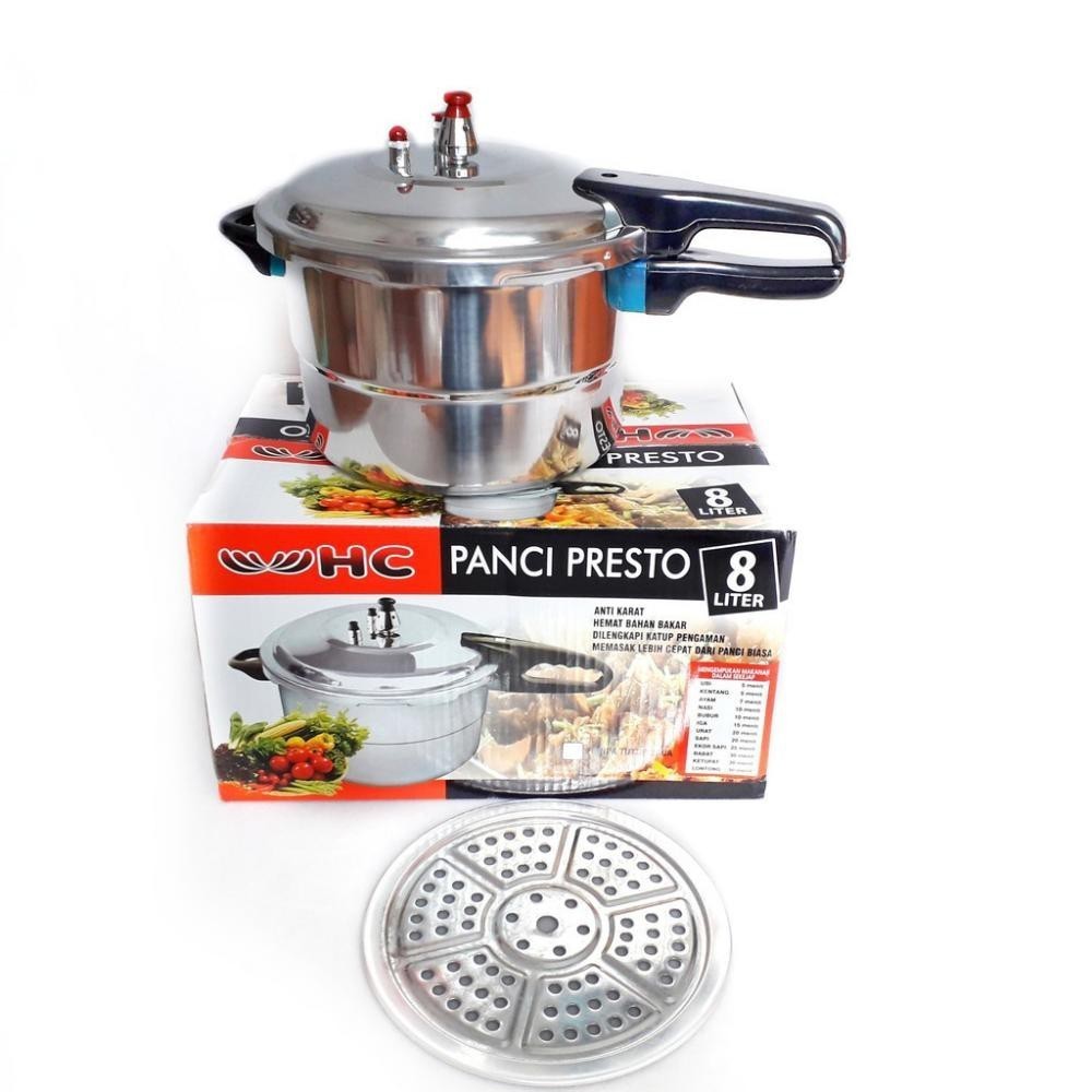 Panci Presto Merk HC 8 Liter + Sarangan + Tutup Stainless
