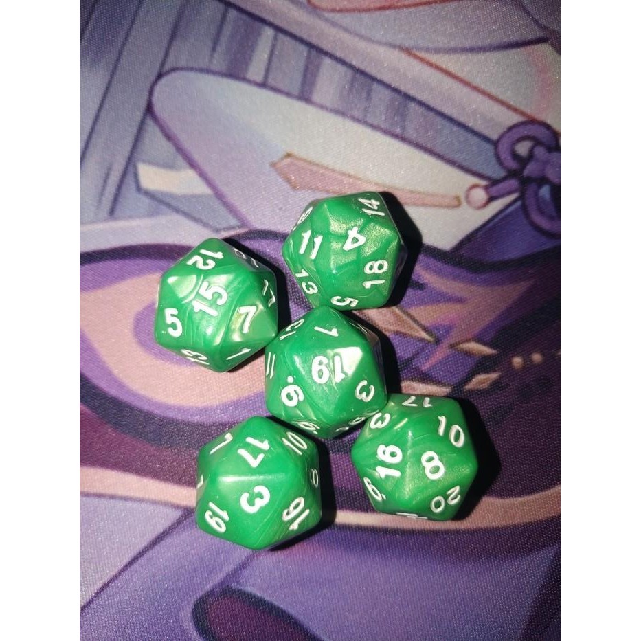 Dice / Dadu 20 Sisi Pokemon, Mtg, Yugi Etc - Solid Green White