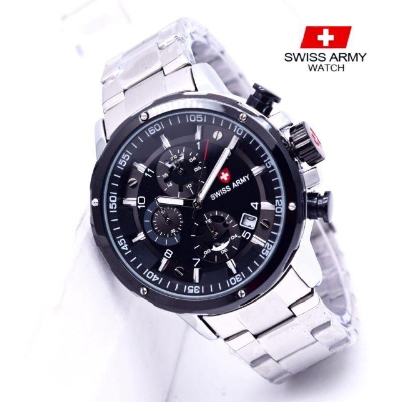 Jam Tangan Pria Swiss Army Chrono Tanggal Aktif Tali Rantai Anti karat Berkualitas Dijamin Bagus